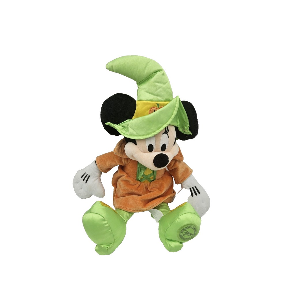 Disney Store Minnie Mouse Halloween Witch‎ Plush Green Hat Orange Dress 18"